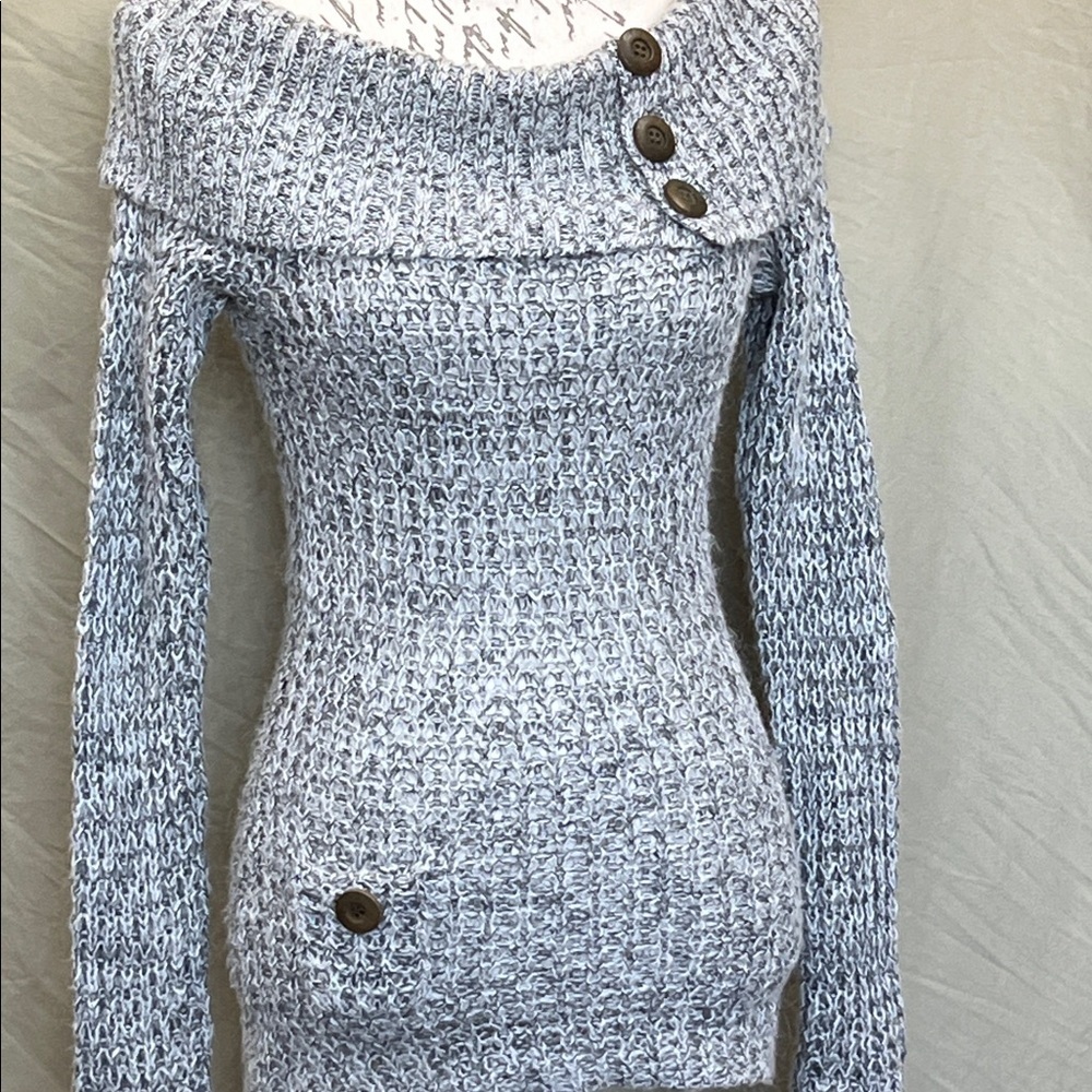 Heather gray boatneck pullover sweater acrylic mohair ramie small Jj always